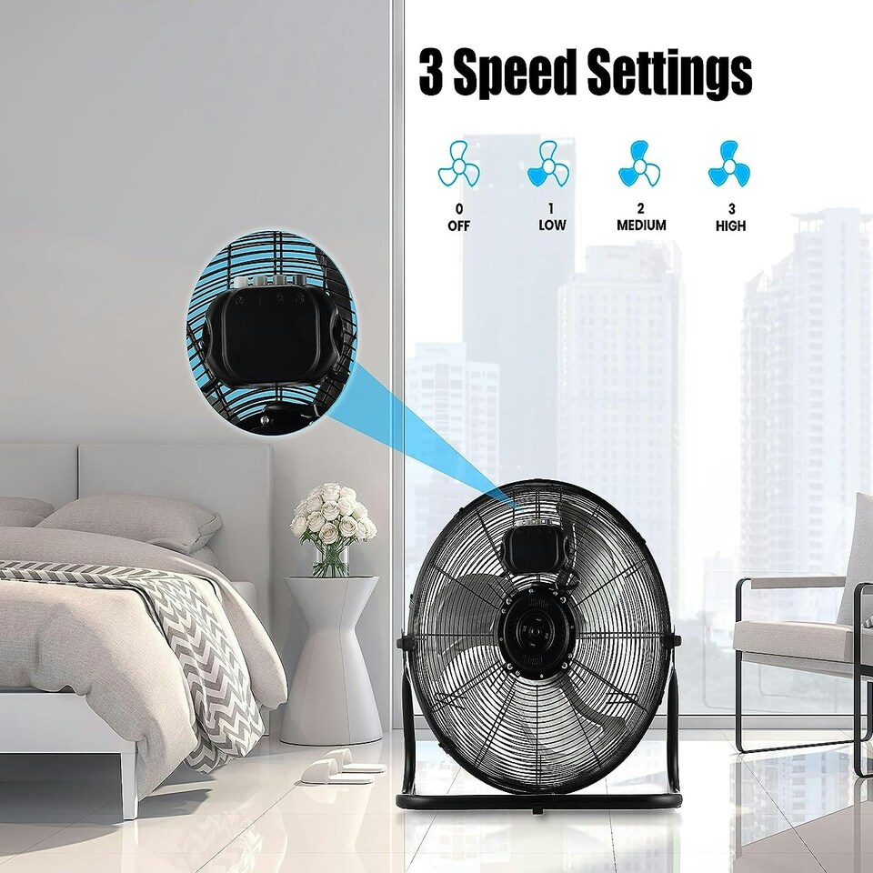 image 1 of PureMate 20-Inch Chrome Gym Floor Fan - Black
