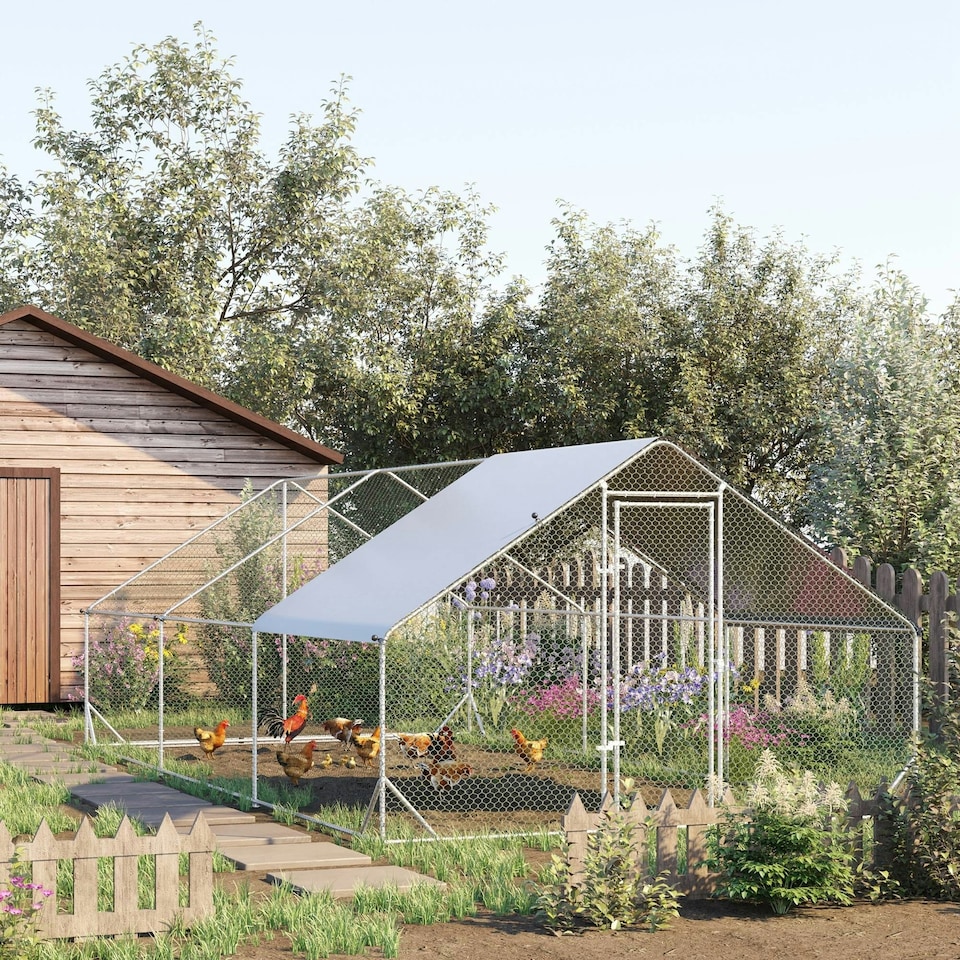 image 1 of PawHut Walk In Chicken Run Large Galvanised Chicken Coop w/ Cover 6 x 3 x 2m