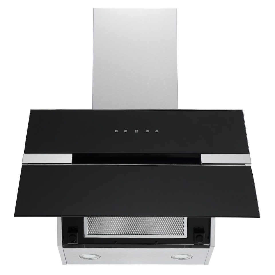 image 1 of Cookology 60cm Black Glass Angled Cooker Hood - Slide Design with Touch Controls