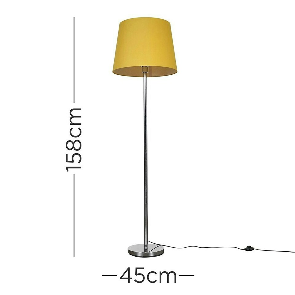 image 1 of ValueLights Modern Polished Chrome Metal Standard Floor Lamp With Mustard Shade Yellow