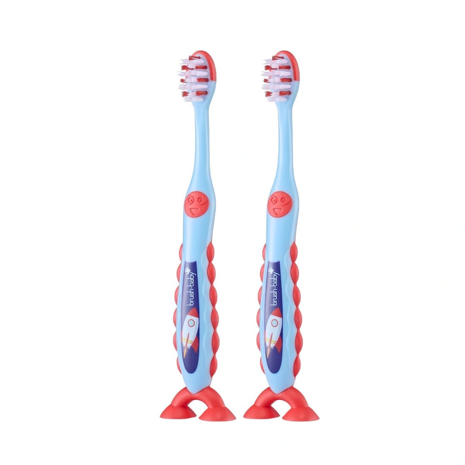 image 1 of Brush Baby Rocket FlossBrush™ Bristles Toothbrushes Double Pack (3-6 Years)