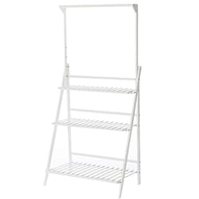 Living and Home 3-Tier Foldable Wooden Ladder Shelf with Hanging Rod