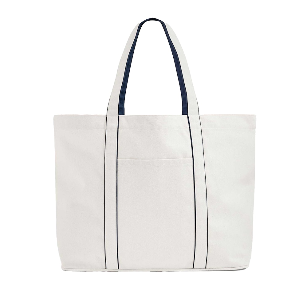 image 1 of Westford Mill Courtside Large Tote Bag | White | Soft White/French Navy | One Size | 1