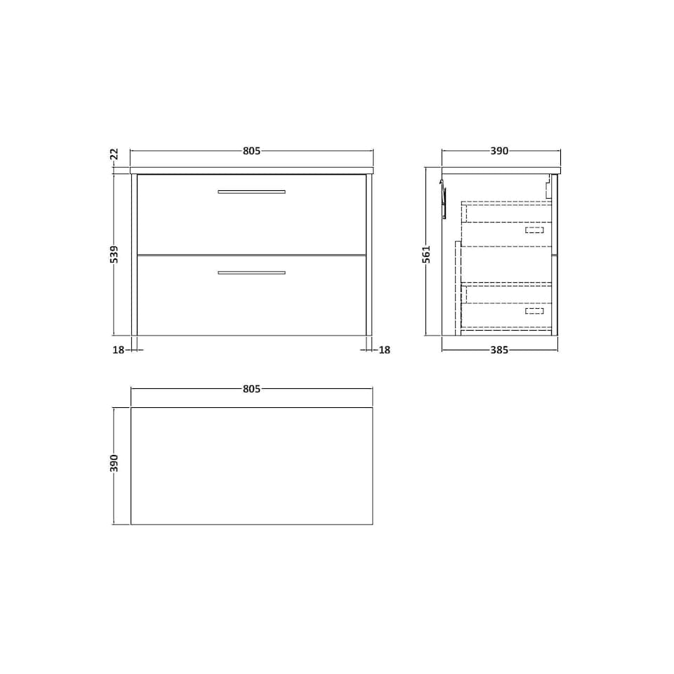 image 1 of Balterley Winshill Contemporary 2 Drawer Wall Hung Vanity Unit with Laminate Worktop, Grey, 800mm