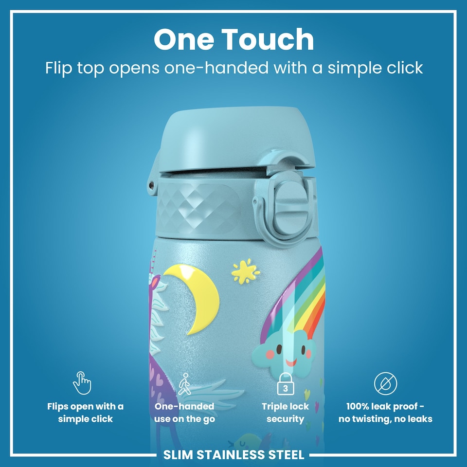 image 1 of Leak Proof Slim Water Bottle, Stainless Steel, 600ml (20oz) | Blue | Unicorns Blue | One Size