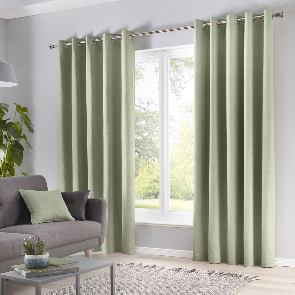 image 1 of Fusion Sorbonne Eyelet Curtains Green
