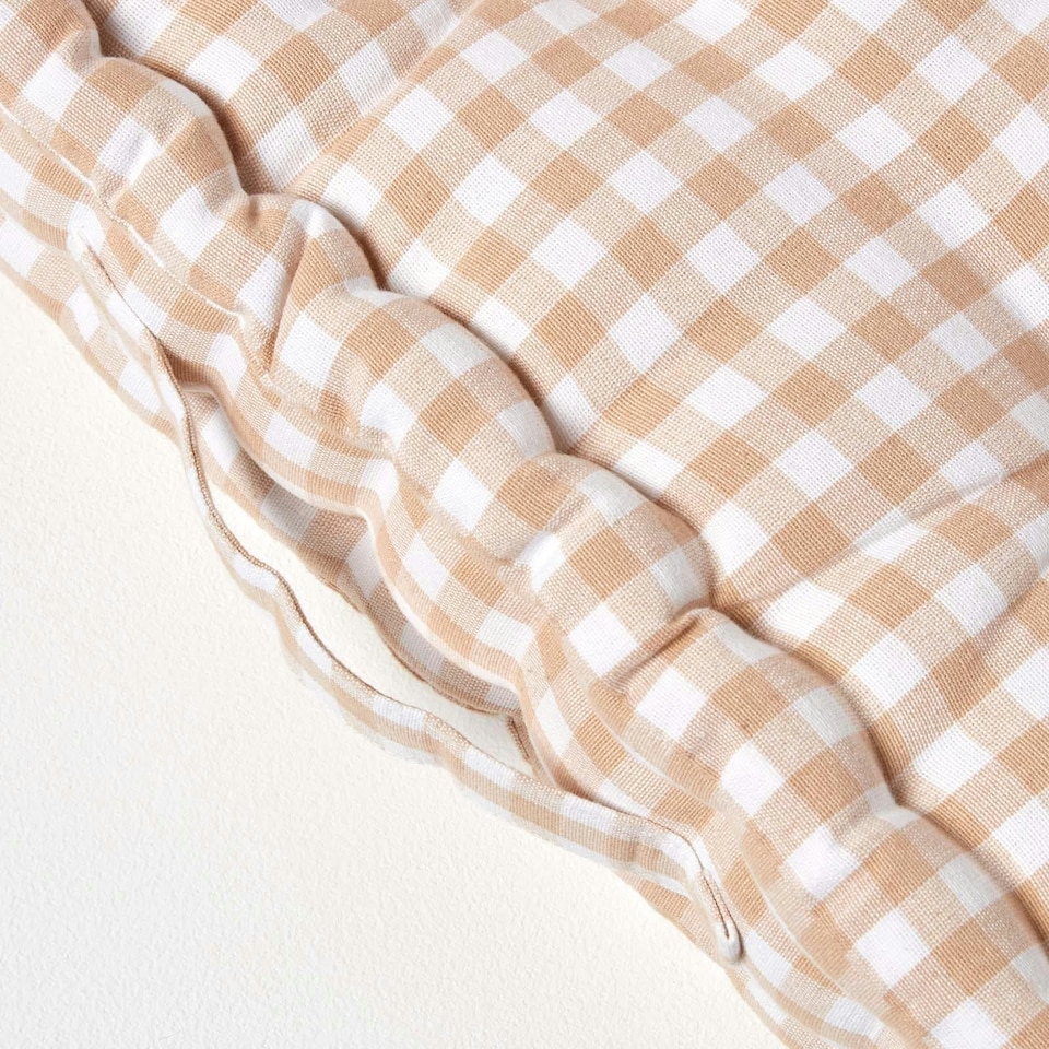 image 1 of Homescapes Cotton Gingham Check Beige Floor Cushion - 50 x 50 cm | Cream | Beige | 50 x 50 cm