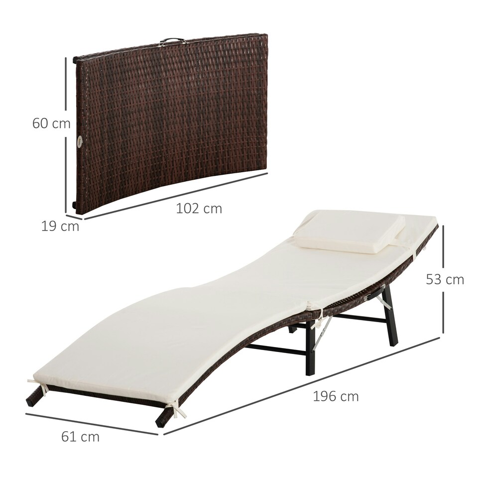 image 1 of Outsunny Folding Rattan Sun Lounger Outdoor Chair with Cushion