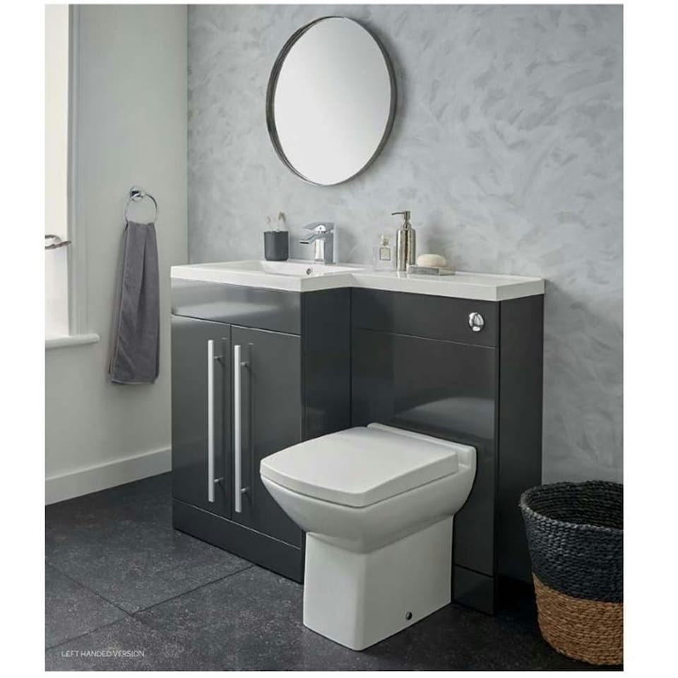 image 1 of Bathroom Right Handed 2 Door Combination Unit with L Shape Basin 1100mm Wide (Nexus) - Silver Oak- Brassware Not Included | Brown | Brown | 1