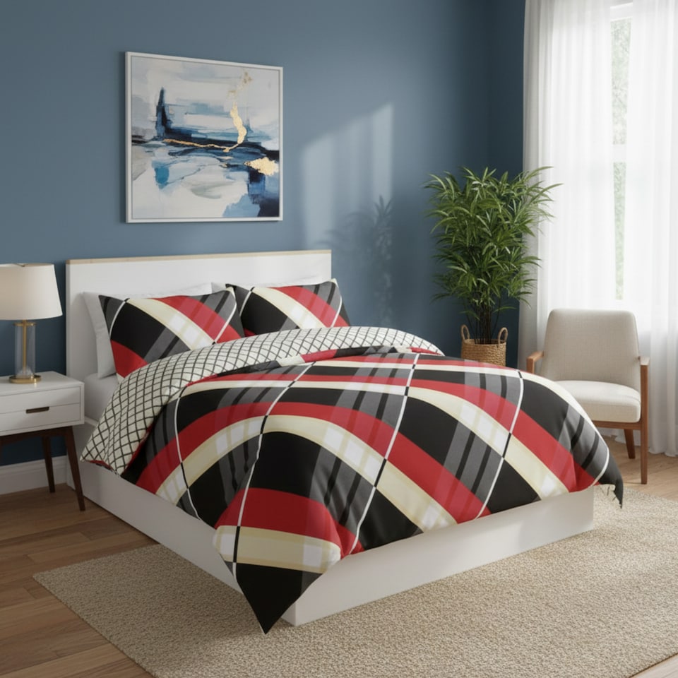 image 1 of Modern Reversible Duvet Cover Stylish Geometric Pattern Bedding for Bedroom | Black | Double