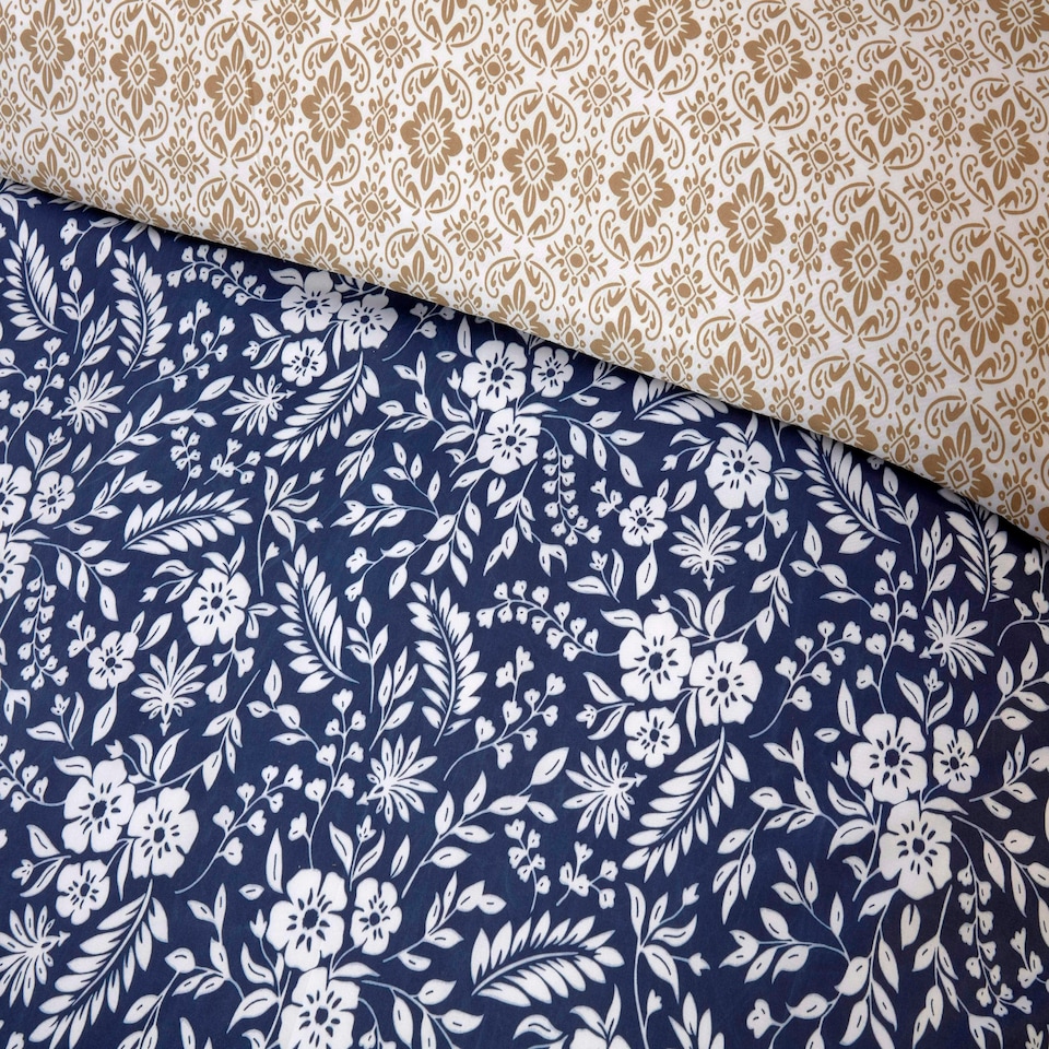 image 1 of Eleanor Floral Microfibre Reversible Duvet Cover Set with Pillowcase Blue | Double