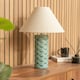 image 1 of ValueLights Athena Teal Blue Seashell Table Lamp with Natural Tapered Shade