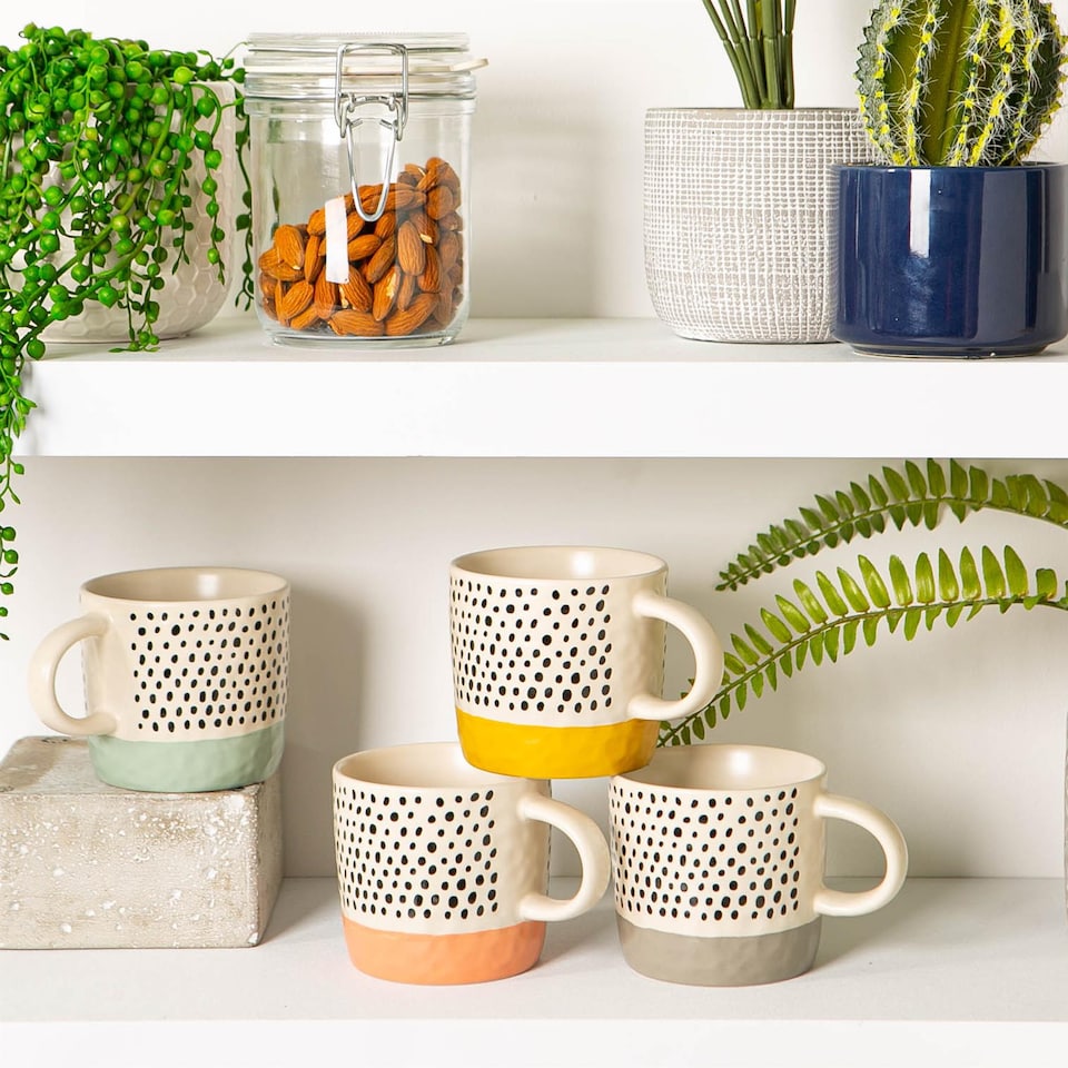 image 1 of Nicola Spring Ceramic Dipped Dots Coffee Mugs - 385ml - Grey - Pack of 6 | Grey | Grey