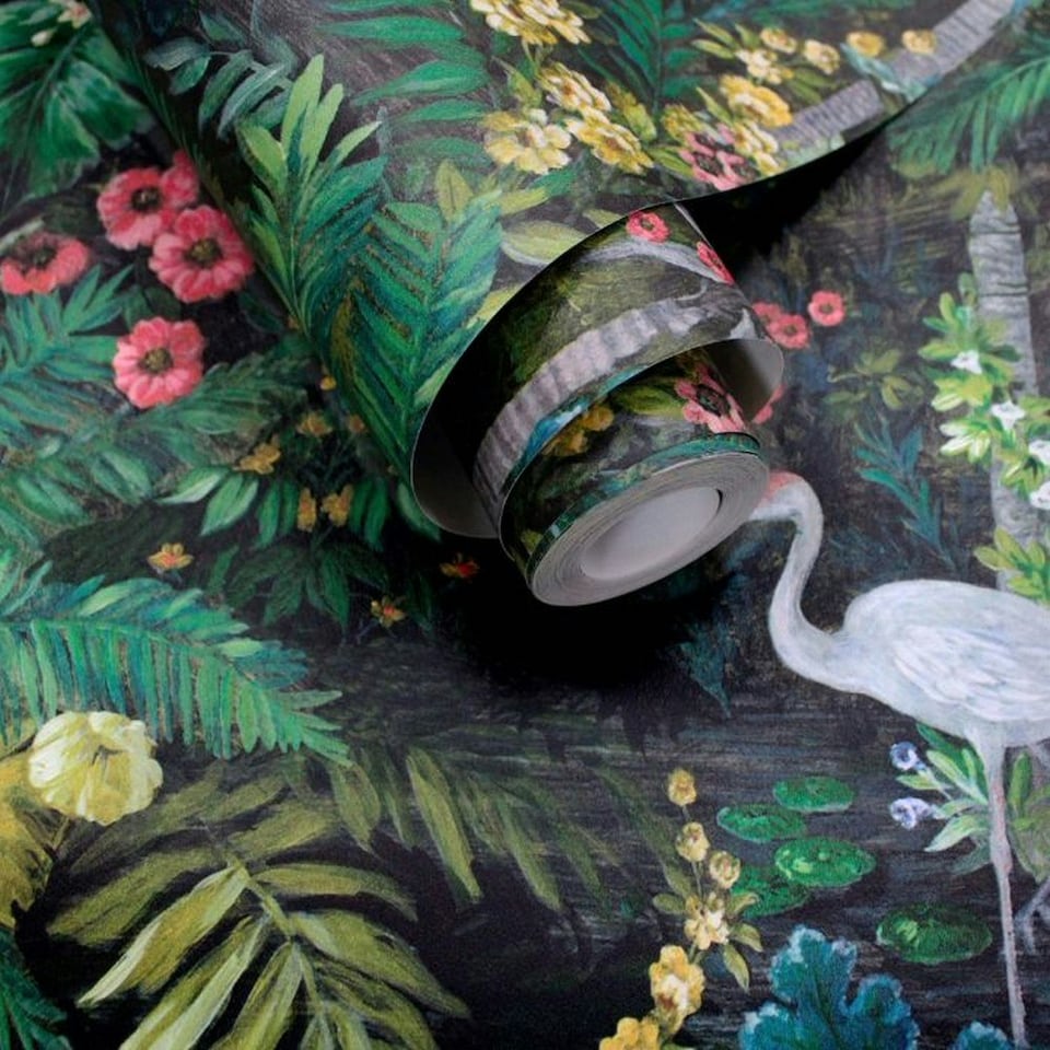 image 1 of Holden Décor Outside In Jungle Paradise Wallpaper - Black - One Size Black