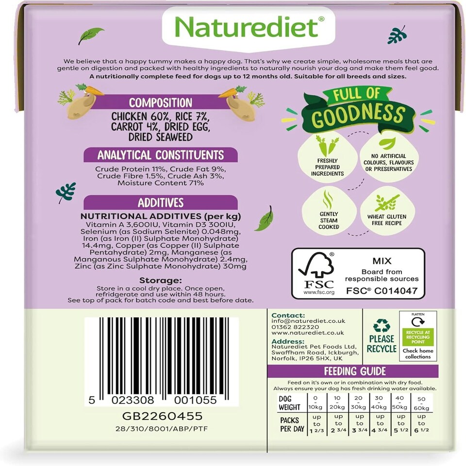 image 1 of Naturediet - Grain Free Wet Dog Food, Natural and Nutritionally Balanced, Grain Free, Puppy, 390g (Pack of 18)