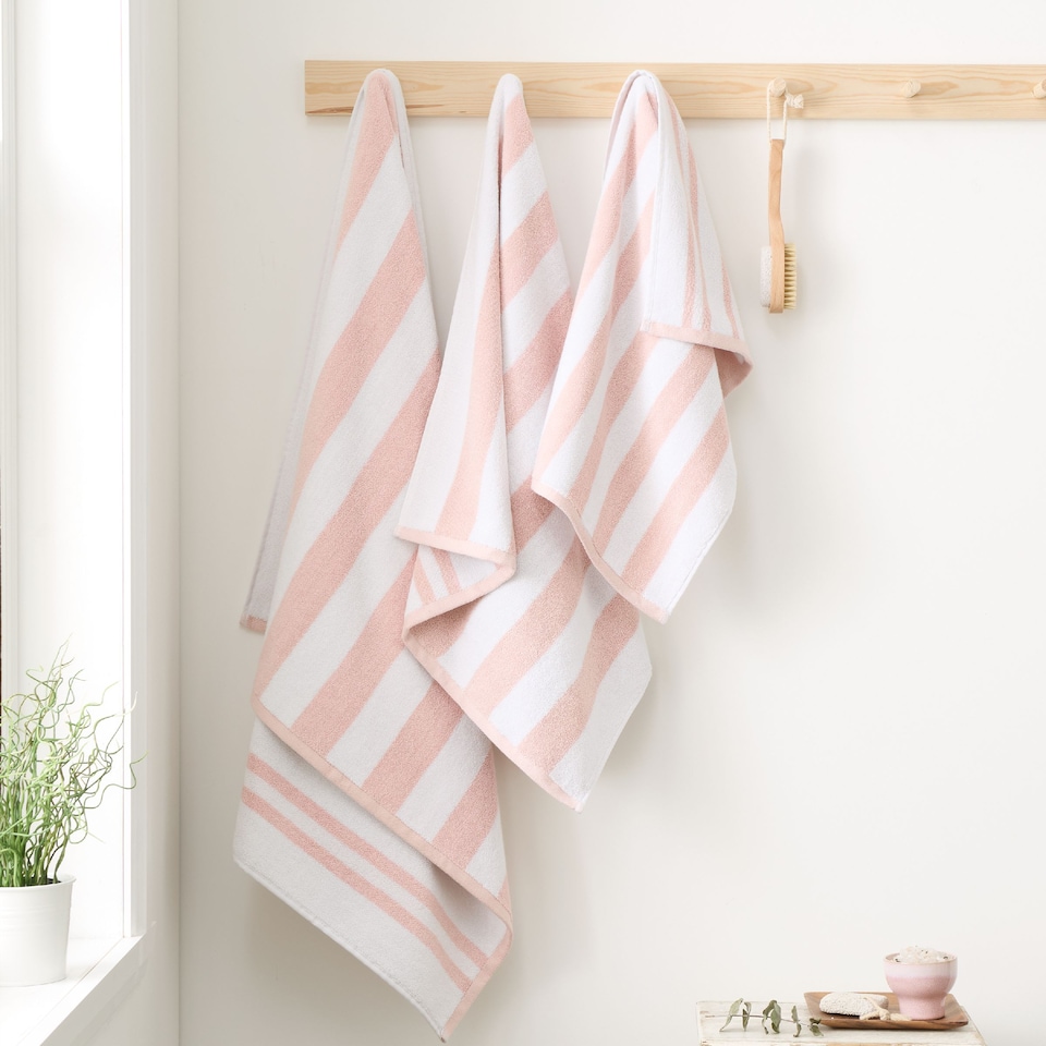 image 1 of Bianca Reversible Stripe Cotton Jacquard Bath Towel | Pink | Blush Pink | Bath towel