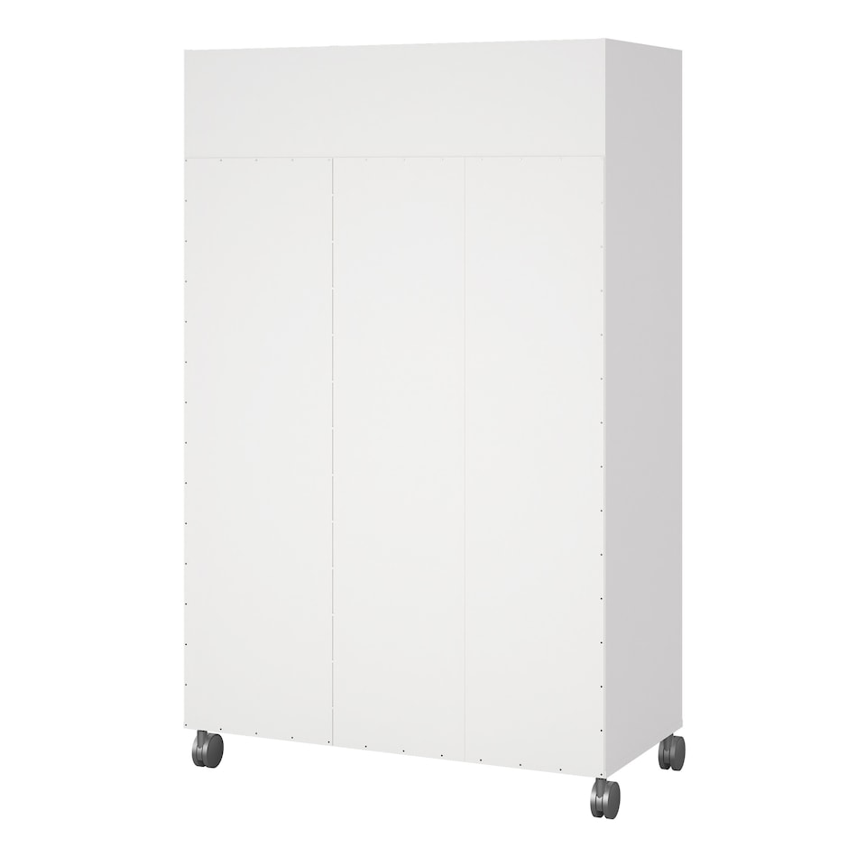 image 1 of Uppsala Open Mobile Wardrobe Unit in White with a Beige Textile Curtain on Wheels