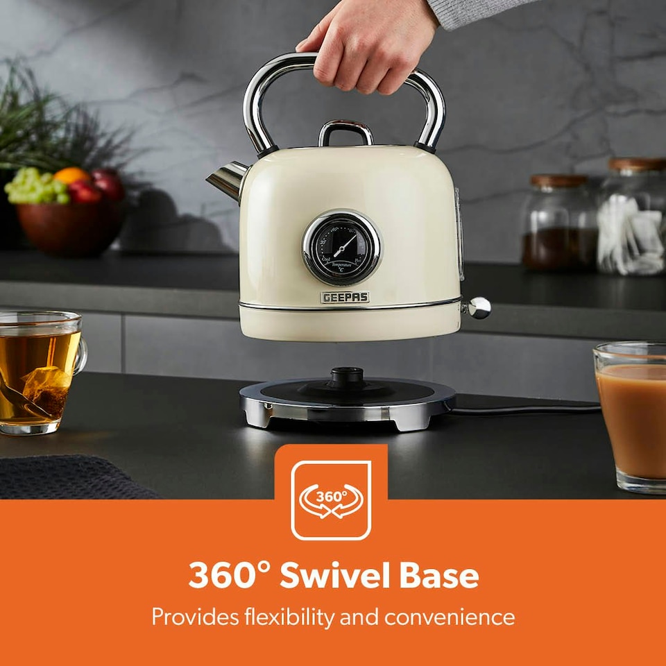 image 1 of GEEPAS Electric Kettle | Vintage Cordless Stainless Steel 1.8L, 3000W Retrovive Cream
