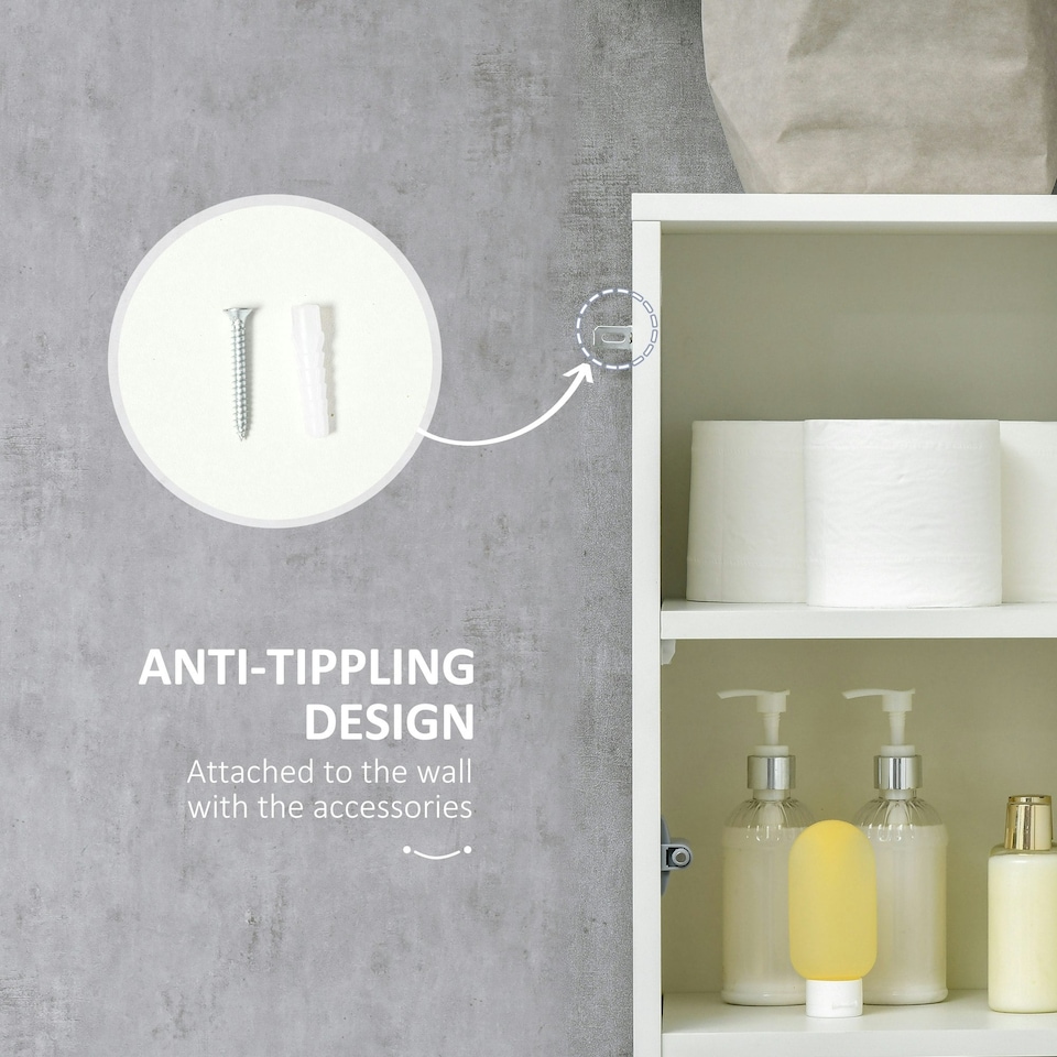 image 1 of kleankin High Gloss Tall Bathroom Cabinet with Adjustable Shelves White