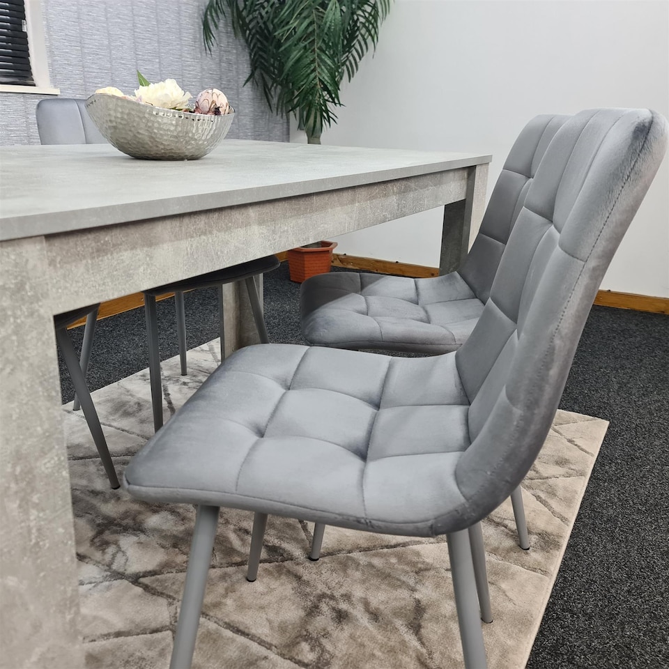 image 1 of Wooden Rectangle Dining Table Set With 4 Grey Velvet Chairs - Dining Room Furniture | Grey | One Size | 5