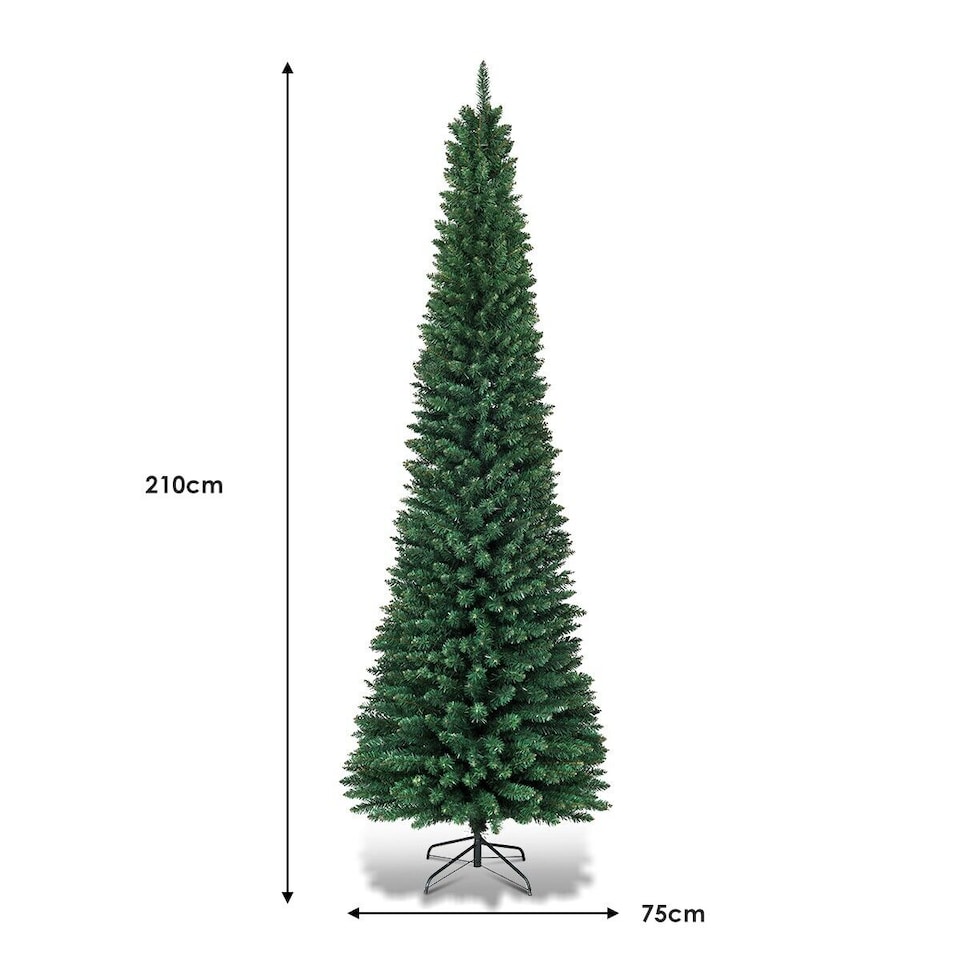 image 1 of COSTWAY 7Ft Slim Pencil Artificial Christmas Tree Home Decor w/Solid Metal Legs Green