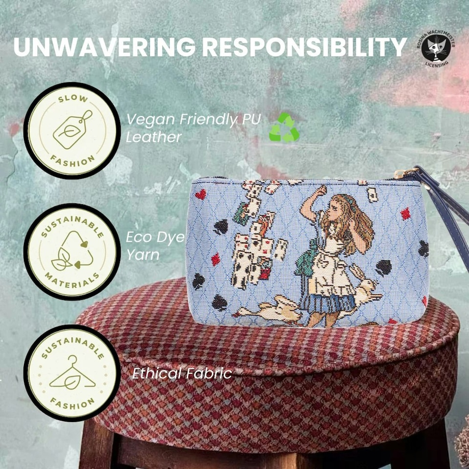 image 1 of Signare Wristlet Bag - Alice in Wonderland Nothing But Cards Blue
