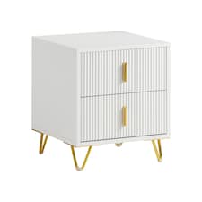 SoBuy FBT115-W,2-Drawer Bedside Table Nightstand with Gold Handles | White | White | 1