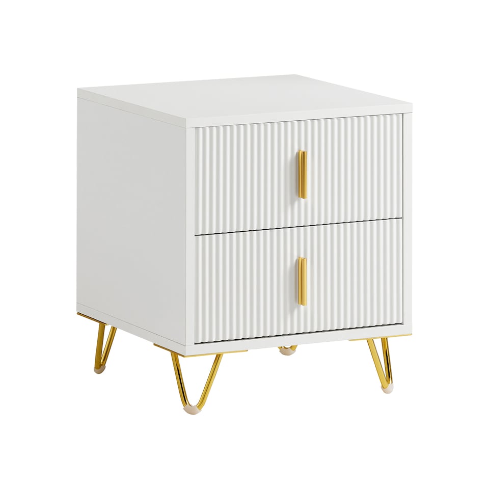 image 1 of SoBuy FBT115-W,2-Drawer Bedside Table Nightstand with Gold Handles | White | White | 1