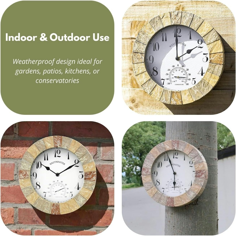 image 1 of Marco Paul 25cm Slate Stone Clock Cream