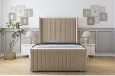 Sloomy Marlborough Almond Coniston Bed Frame With Mattress With 50" Upholstered Wingback Headboard 3' Single