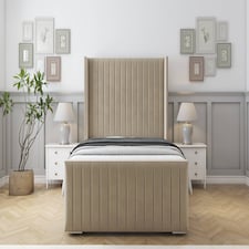 Sloomy Marlborough Almond Coniston Bed Frame With Mattress With 50" Upholstered Wingback Headboard 3' Single