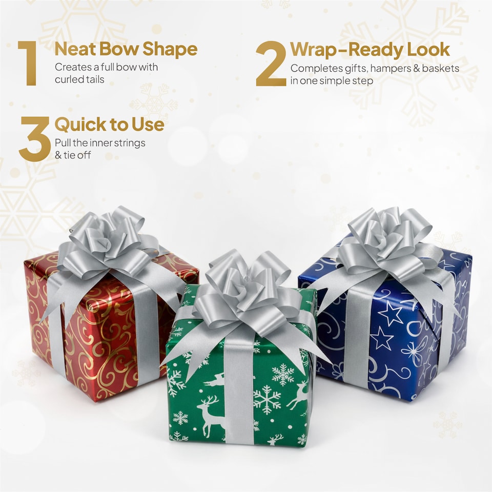 image 1 of 30pcs Silver 50mm/5cm Large Ribbon Pull Bows for Gift Wrapping, Hampers, Florist Bouquets, Wedding Cars and Party Décor Pullbow