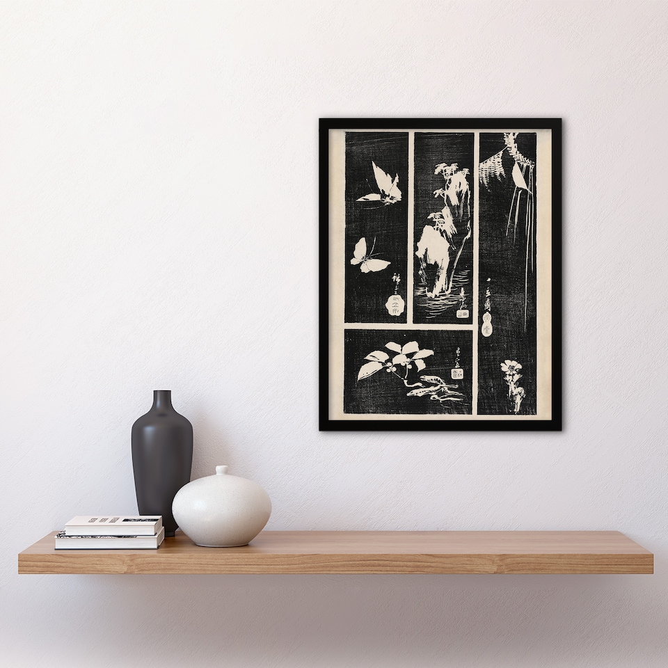 image 1 of Nature Vintage Harimaze Sheet Vintage Framed Wall Art Print Hiroshige 12x16"