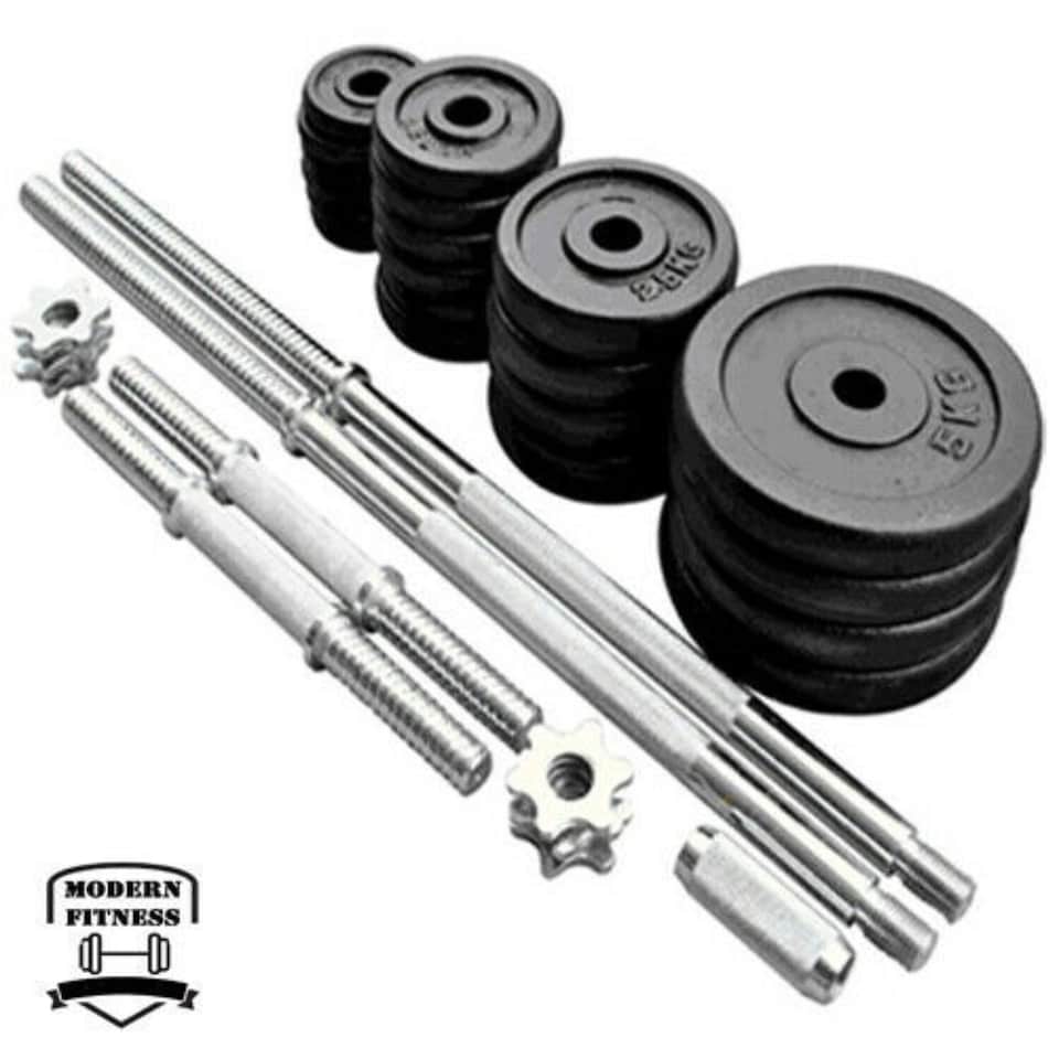 image 1 of 50KG Adjustable Dumbbell and Barbell Set, Cast Iron Spinlock Gym Weights