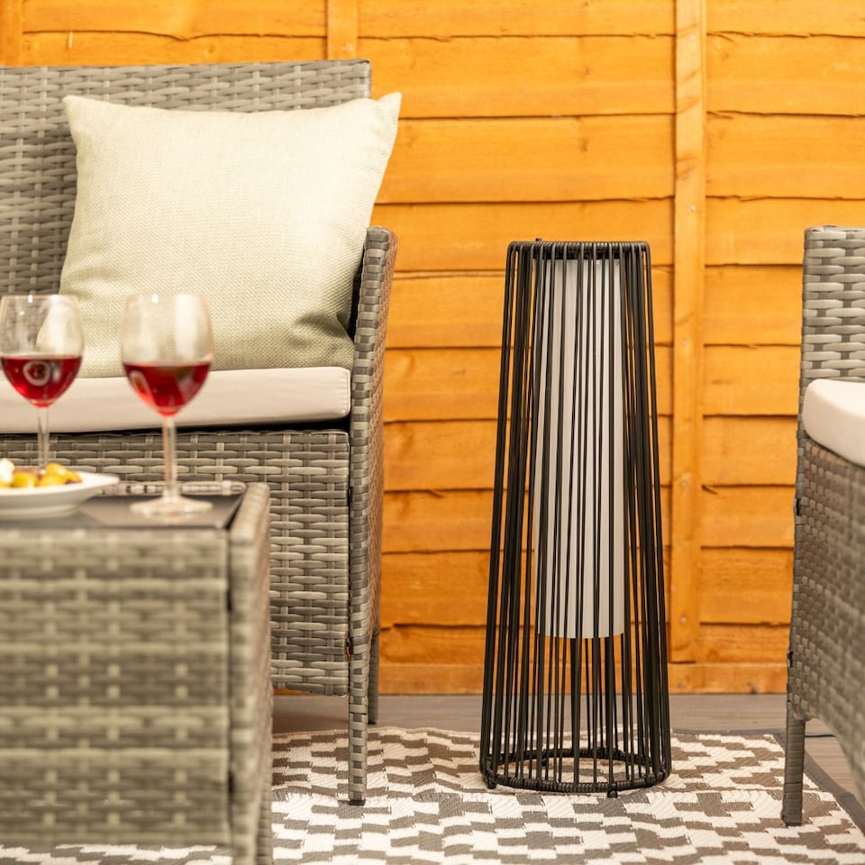 image 1 of ValueLights Large Black Rattan Solar Floor Lamp | Black