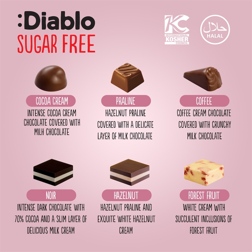image 1 of Diablo No Added Sugar Luxury Chocolate Selection Box 142g