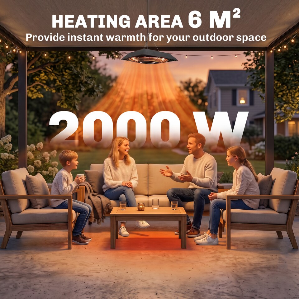 image 1 of Outsunny 2000W Patio Electric Hanging Ceiling Heater Halogen Remote Aluminium