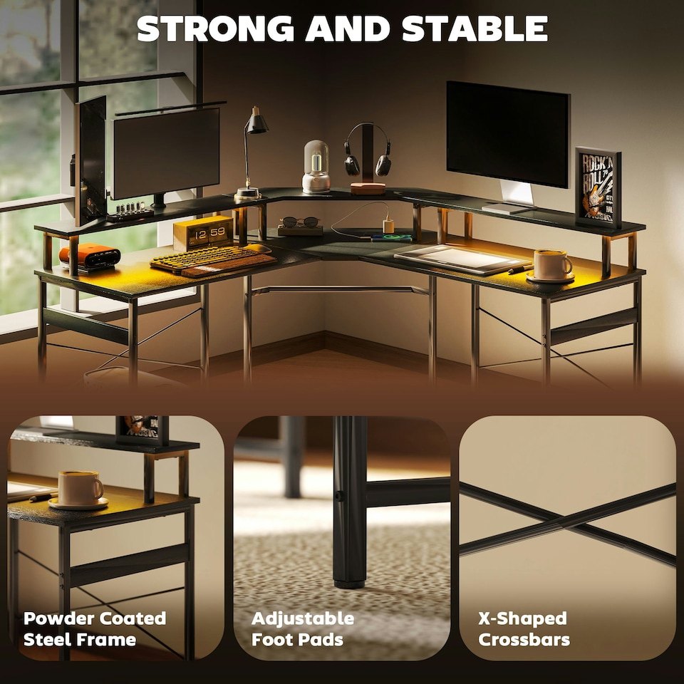 image 1 of HOMCOM L Shaped Desk Corner Computer Desk with Monitor Stand, Black Black