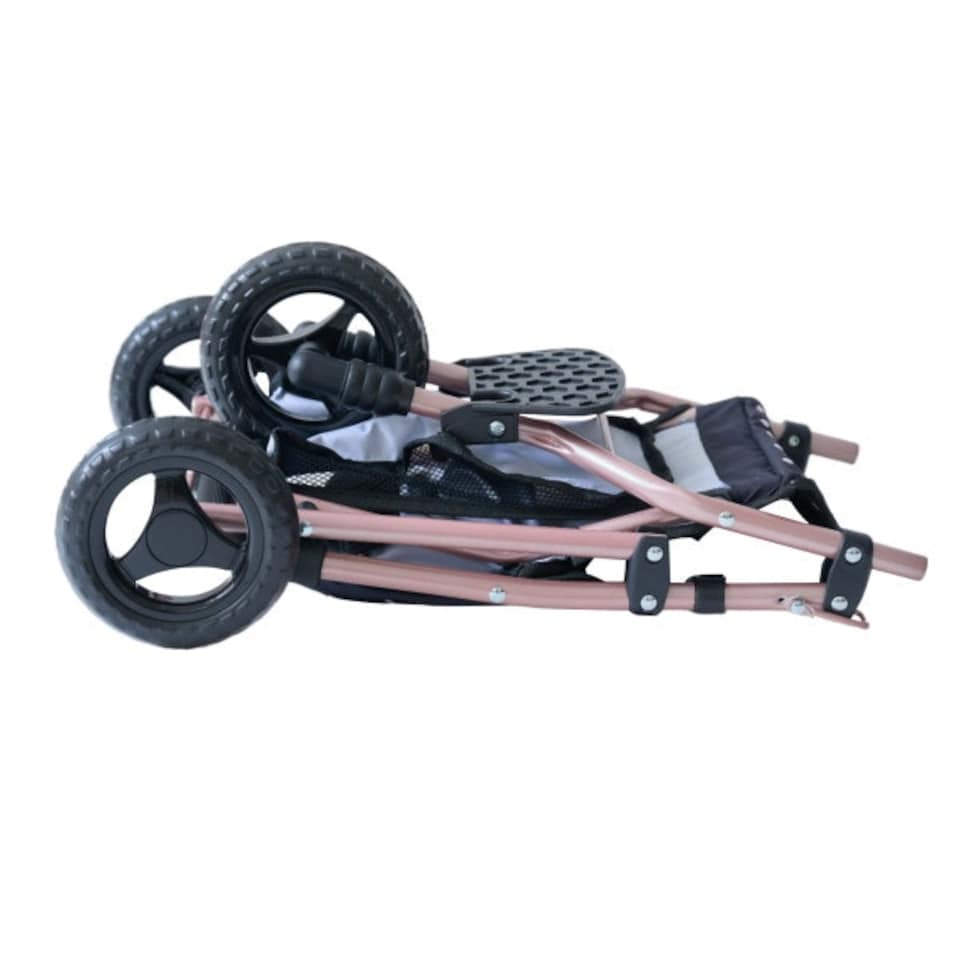 image 1 of Teamson Kids Jogging Doll Stroller in Black with Pink Polka Dots, Adjustable Canopy, Secure Harness, Storage Basket & Soft Handle