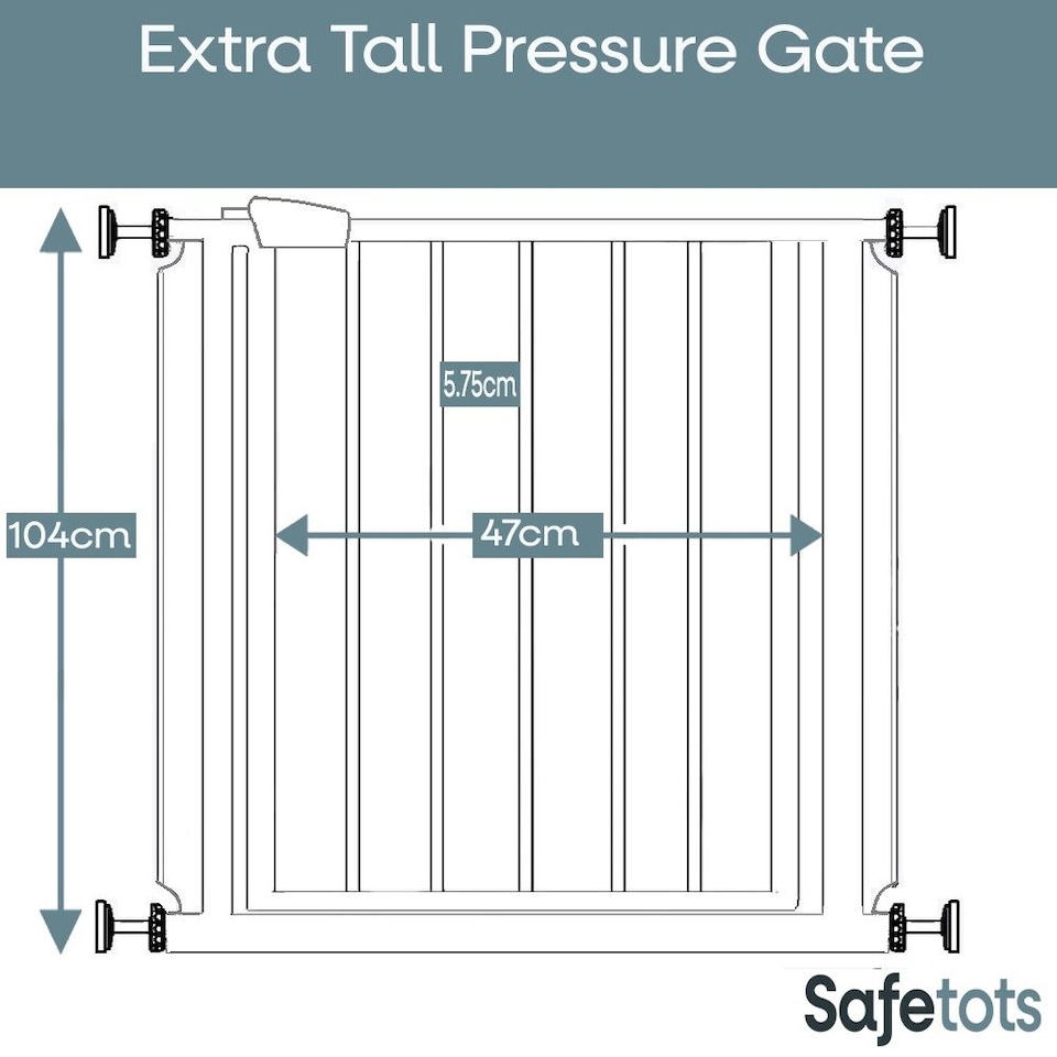 image 1 of Safetots Extra Tall Narrow Metal Safety Gate Pressure Fit, 68.5cm - 75cm, Slate Grey, 104cm in Height, Extra Tall Baby Gate | Grey | 1
