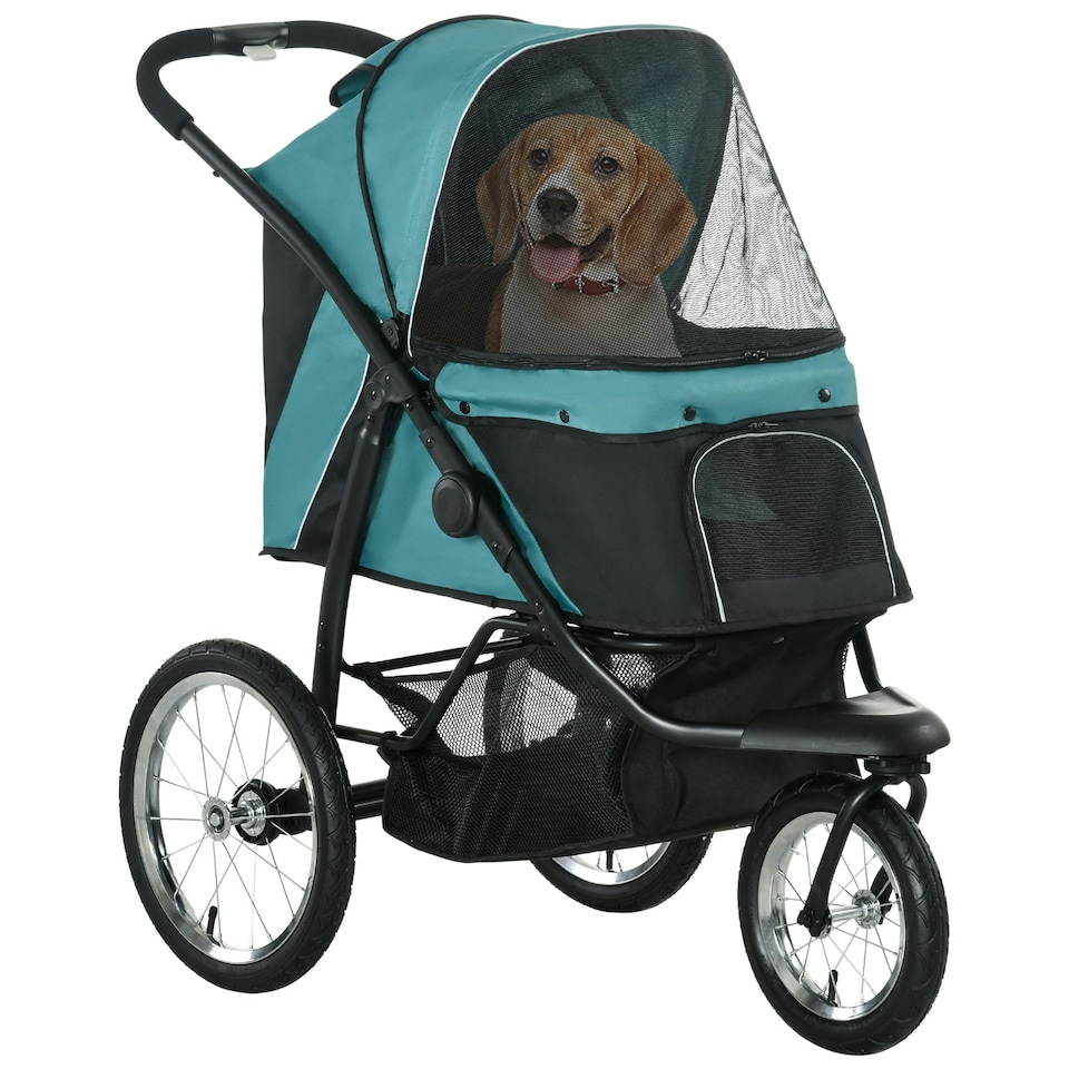 image 1 of PawHut 3 Wheel Pet Stroller, for Medium Small Dogs, Foldable Cat Pram - Green