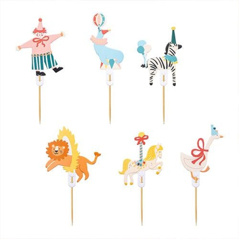 image 1 of Circus Cupcake Food Pick Toppers - Pack of 6