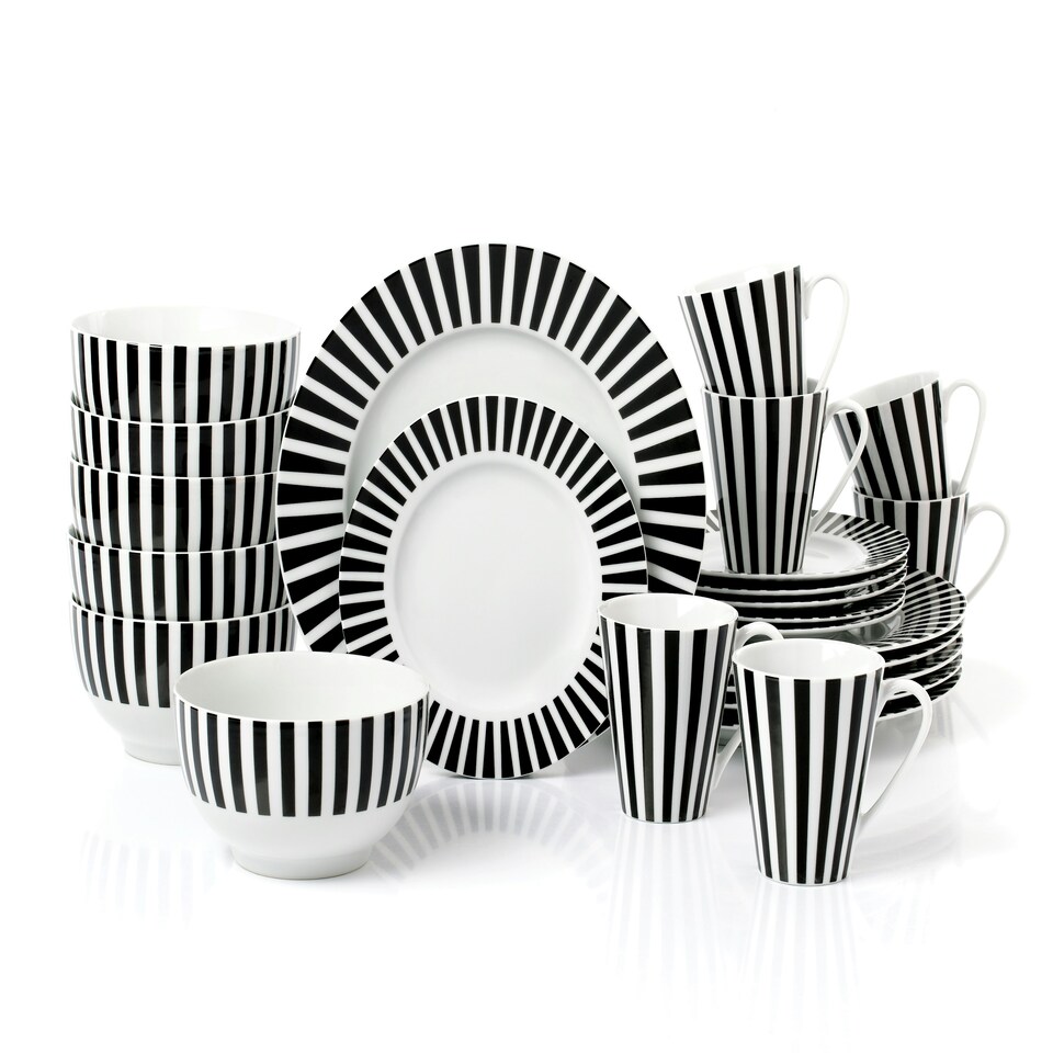 image 1 of 24pc Black Split Stripe Dinner Set