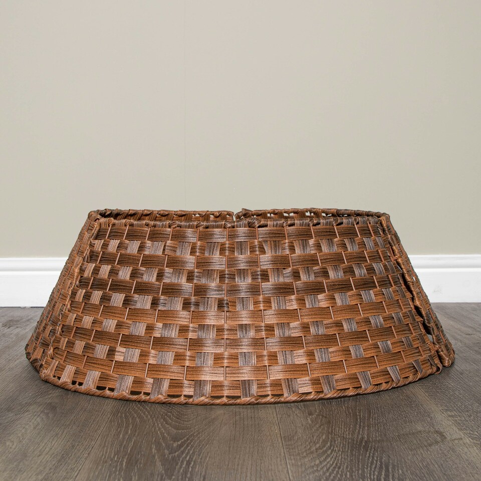 image 1 of 48/70cm Samuel Alexander Large KD Plastic Wicker Rattan Woven Christmas Tree Skirt in Brown