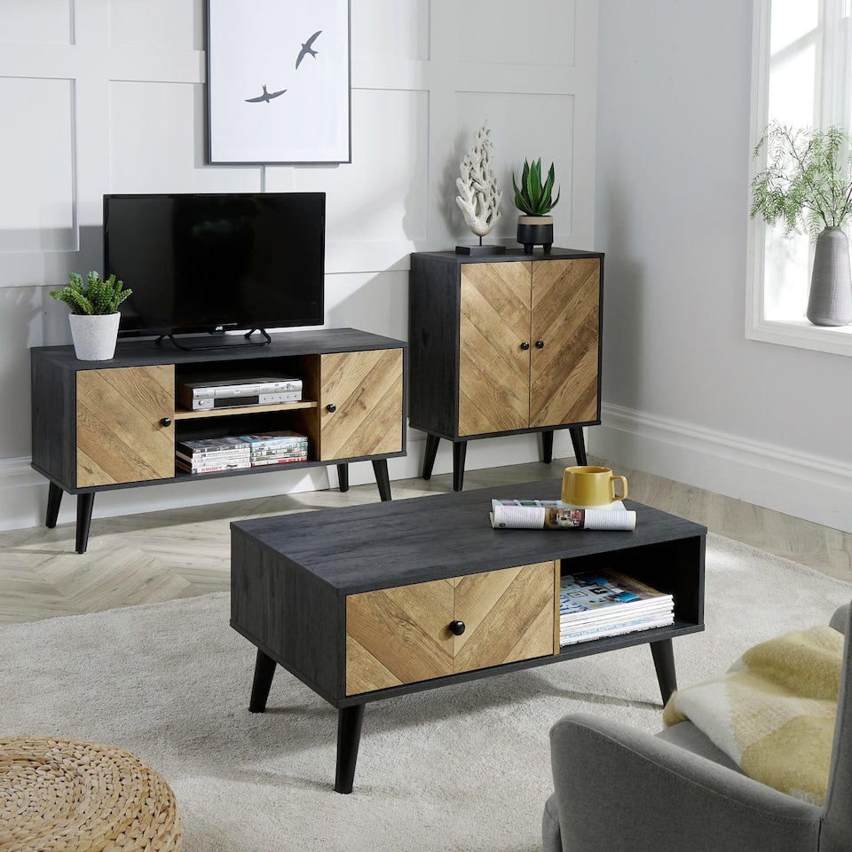 image 1 of Sideboard 2 Doors Black Frame Storage Cupboard Cabinet Living Room Furniture