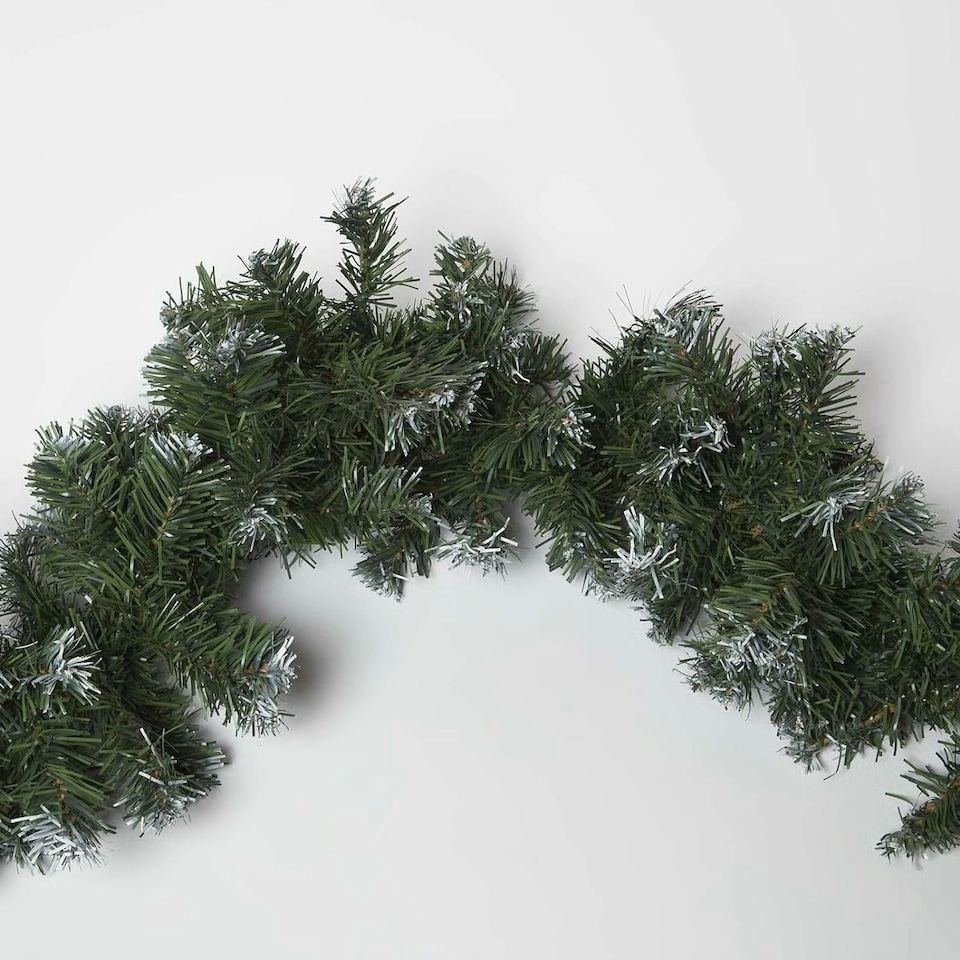 image 1 of Homescapes Green Snow Dusted Foliage Christmas Garland, 182 cm