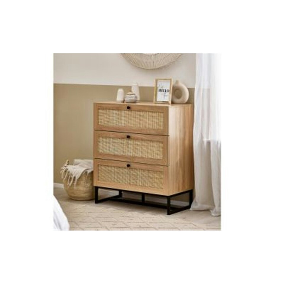 image 1 of Premier Rattan-Effect Oak Drawer Chest - 3 Drawer