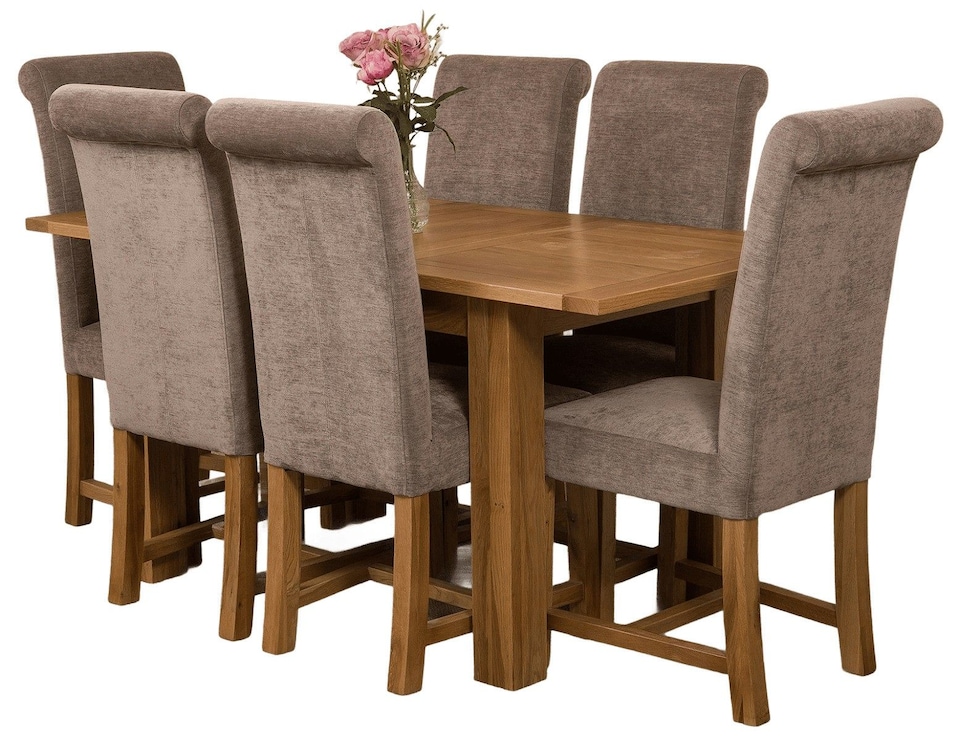 image 1 of Hampton 120-160cm Oak Extending Dining Table and 6 Washington Fabric Chairs | Grey | Grey