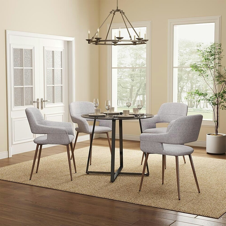 image 1 of Living and Home Modern Round Dining Table with Tempered Glass Top, Black