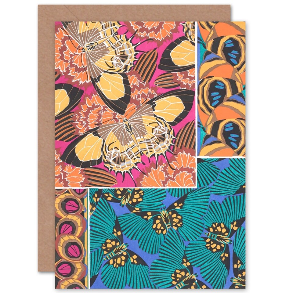 image 1 of Butterflies Wings Colourful Collage Art Blank Card